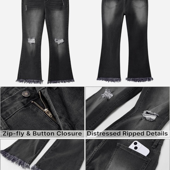 Like New XXL Crop Flare Jeans High Waist Rip Distressed Wide Leg Stretch Raw Hem - Picture 2 of 10